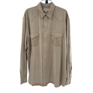 RYAN Michael Mens Tan Suede Western Style Snap Front Long Sleeve Shirt XL